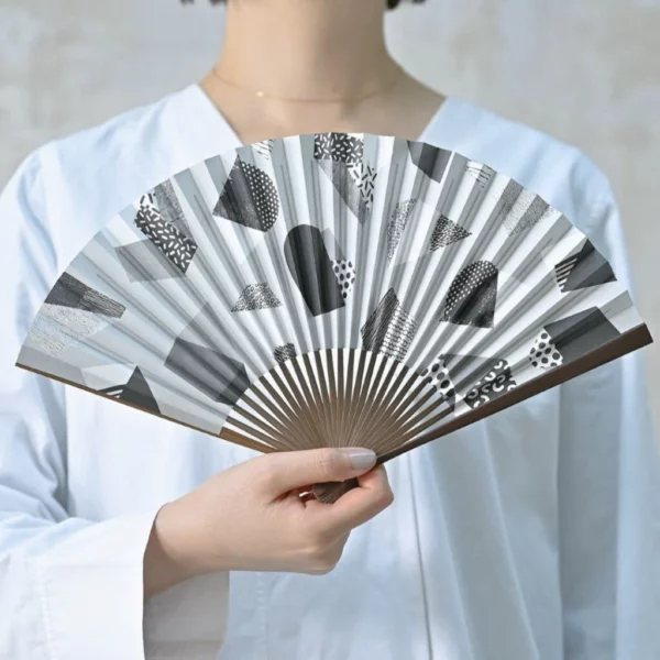 Folding fan - Fan Fun Kyoto - pale gray
