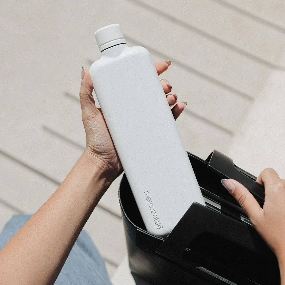 Bouteille en acier inoxydable Slim Memobottle en blanc