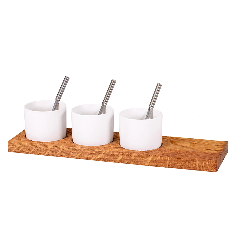 Kadastar Apéro-Set Trio - 3 bols avec planche en bois de chêne rustique