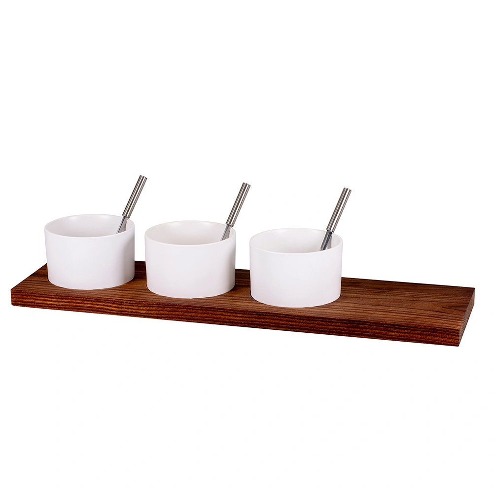 Kadastar Apéro-Set Trio - 3 bols avec planche en bois de frêne thermique