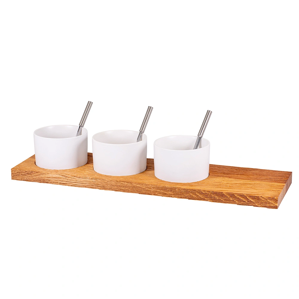 Kadastar Apéro-Set Trio - 3 bols avec planche en bois de chêne rustique