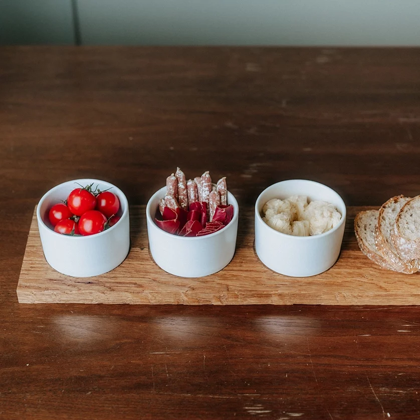 Kadastar Apéro-Set Trio - 3 bols avec planche en bois de chêne rustique