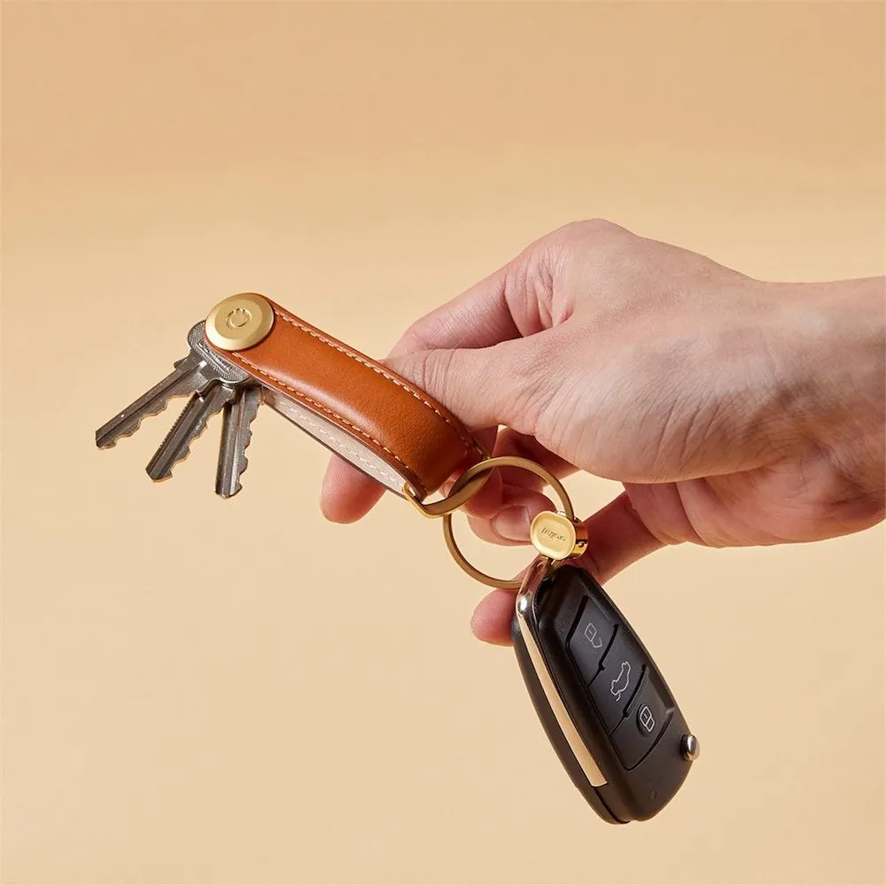Orbitkey Gift Set - Leather Key Organizer - Cognac with Gold Ring