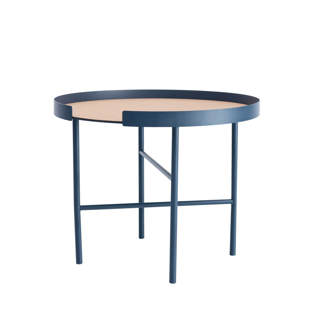 DesignBite metal side table with cork mat in blue