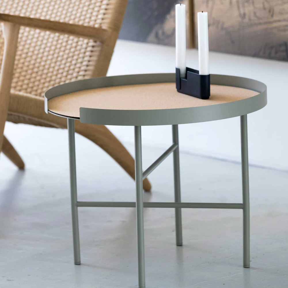 DesignBite metal side table with cork mat in gray