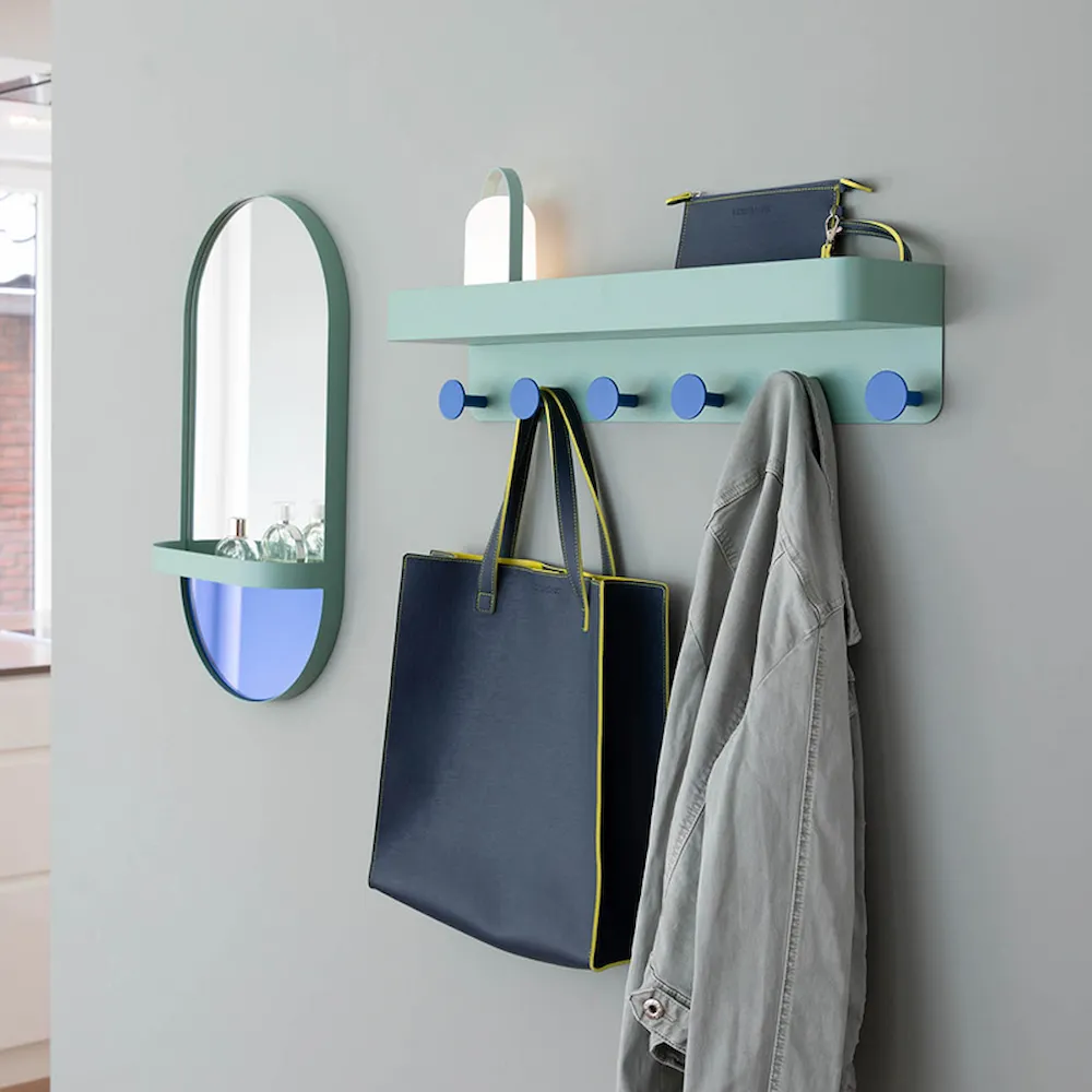 Remember wall coat rack with shelf in blue