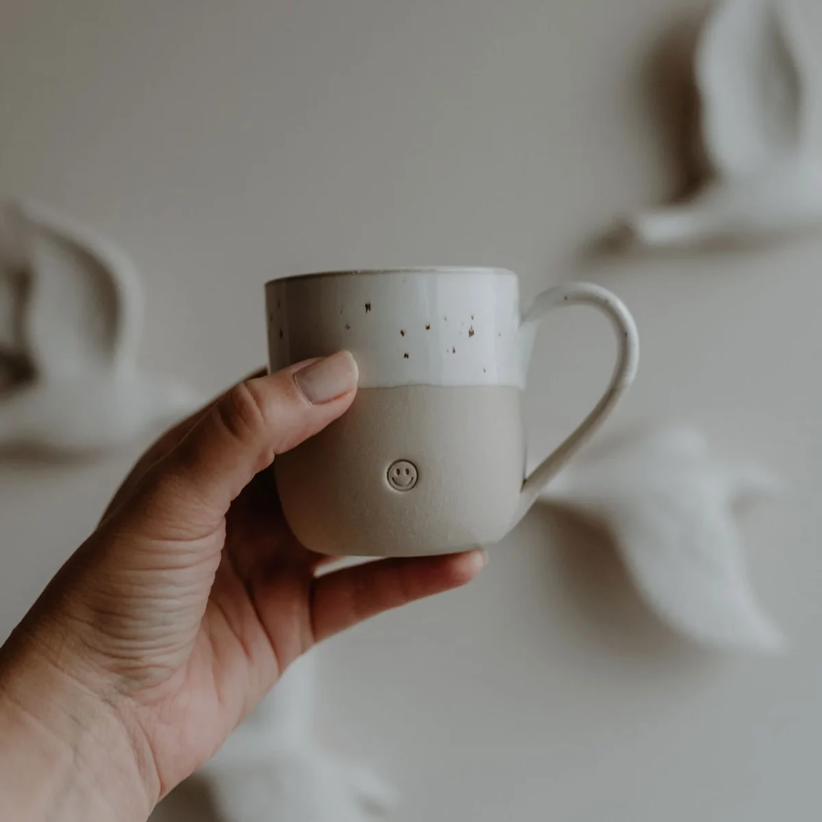 Eulenschnitt Cappuccino Tasse mit Motiv Smiley