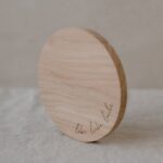 Owl cut coaster made of oak with the saying Lebe. Love. Laugh.
