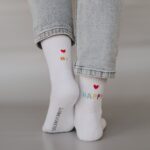 Owl cut socks with Be Happy saying in white