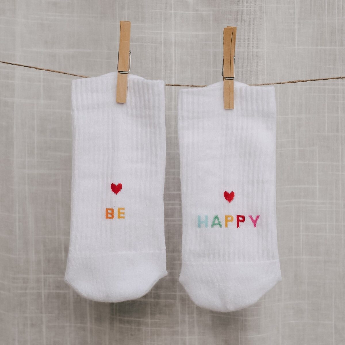 Owl cut socks with Be Happy saying in white