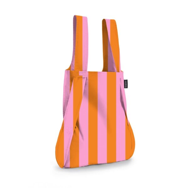 2-in-1 Rucksack und Einkaufstasche – Streifen - Streifen Orange-Pink
