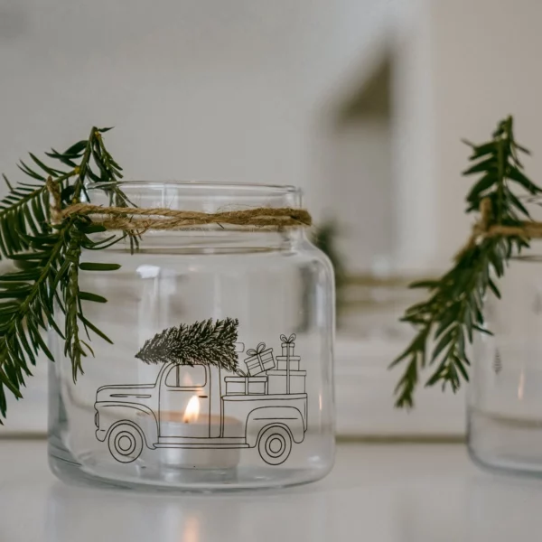 Vase en verre moyen voiture de Noël