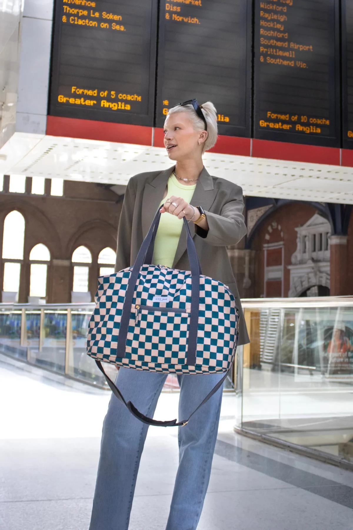 Sac de voyage pour enfant Checkerb. Bleu sarcelle et beige, vue détaillée 4 | One Horizon