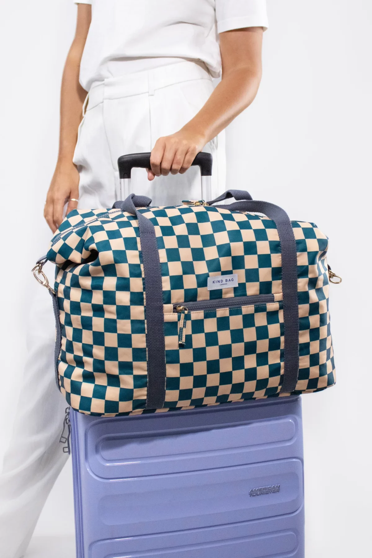 Sac de voyage pour enfant Checkerb. Bleu sarcelle et beige, vue détaillée 7 | One Horizon