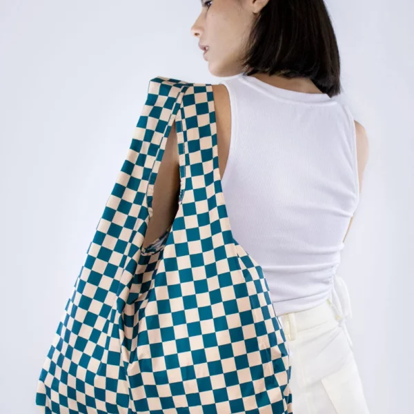 Medium Bag - Checkerb. Teal & Beige