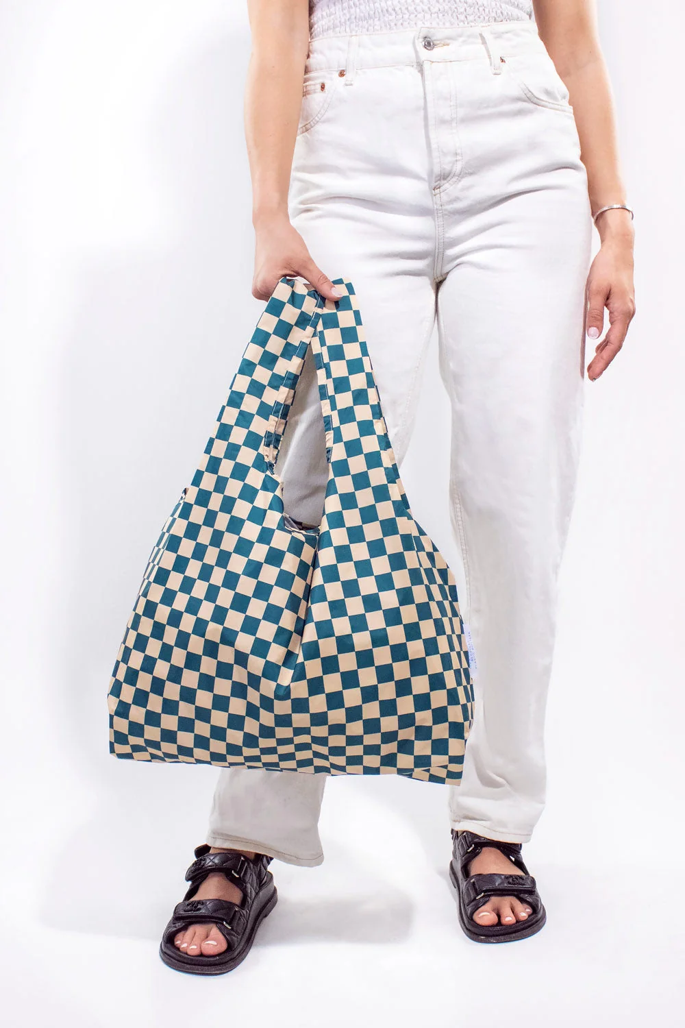 Kind Bag Medium Bag Checkerb. Teal & Beige, Detail View 6 | One Horizon