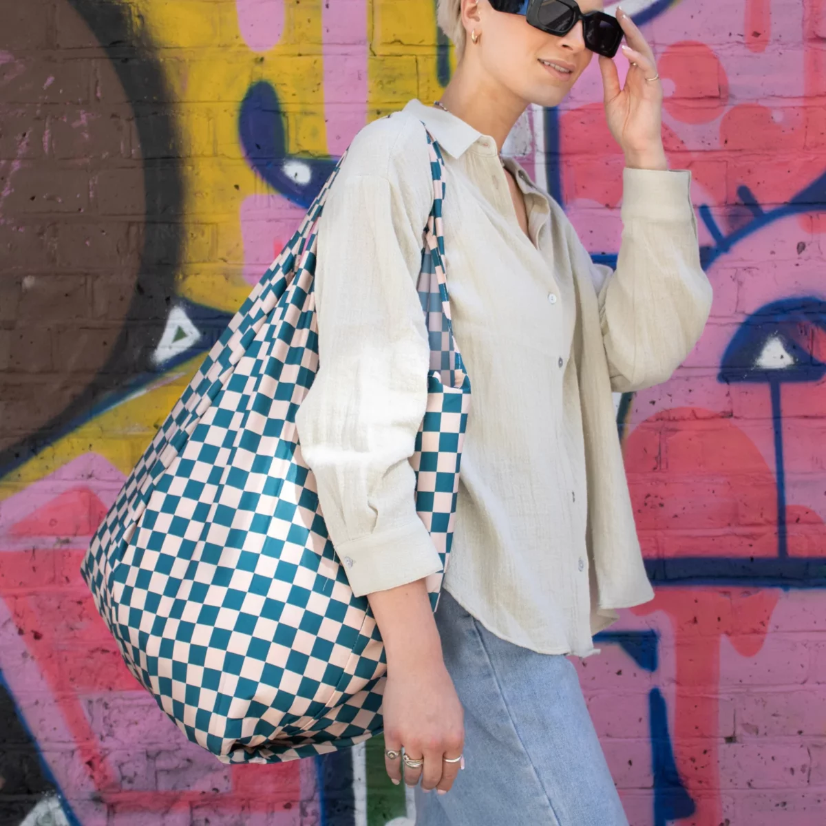 Kind Bag XL Bag Checkerb. Teal & Beige, Detailansicht 15 | One Horizon