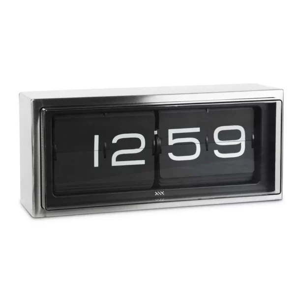 BRICK - horloge murale et de table - Blanc sur noir, Acier inoxydable
