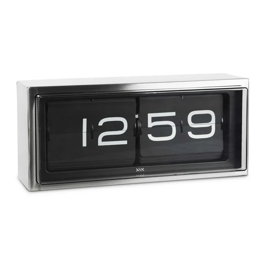 BRICK - horloge murale et de table Blanc sur noir Acier inoxydable