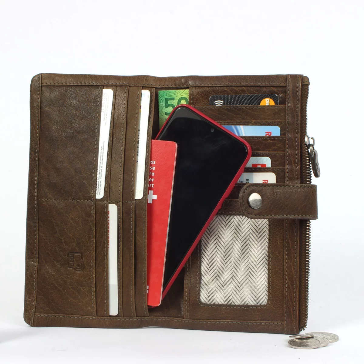 Margelisch RFID-Leder Geldbörse New York 2 Olive, Detailansicht 3 | One Horizon