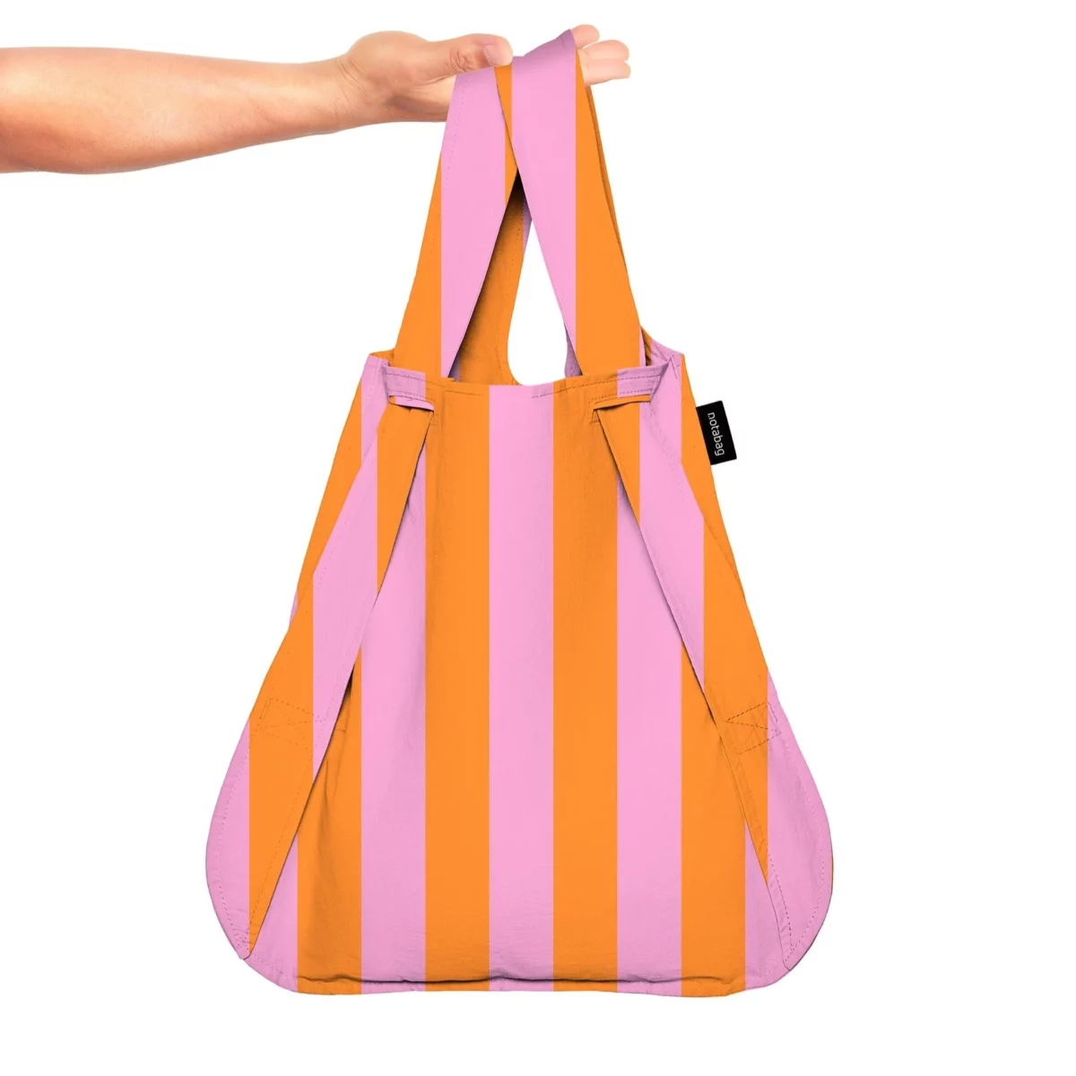 Notabag : sac à dos et sac de courses 2-en-1 – Rayures et dégradé orange-rose, vue détaillée 11 | One Horizon