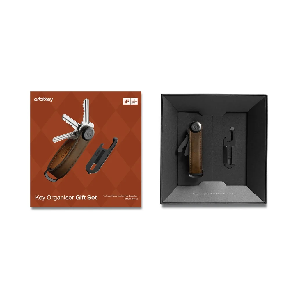Orbitkey Gift Set Crazy Horse Leather Key Organiser + Multitool V2 Eichenbraun / Braune Naht, Detailansicht 4 | One Horizon