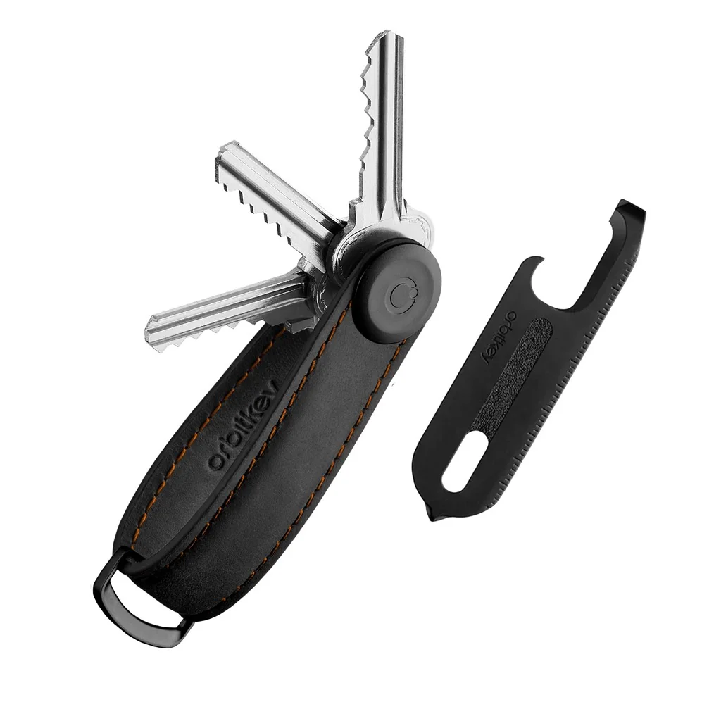 Orbitkey Gift Set Crazy Horse Leather Key Organiser + Multitool V2 Schwarz / Orange Naht, Detailansicht 2 | One Horizon