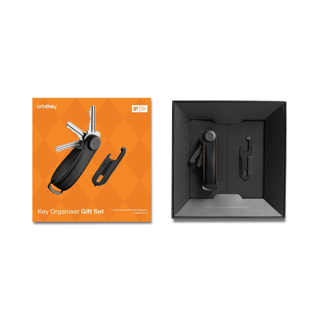 Orbitkey Gift Set Crazy Horse Leather Key Organiser + Multitool V2 Schwarz / Orange Naht, Detailansicht 4 | One Horizon