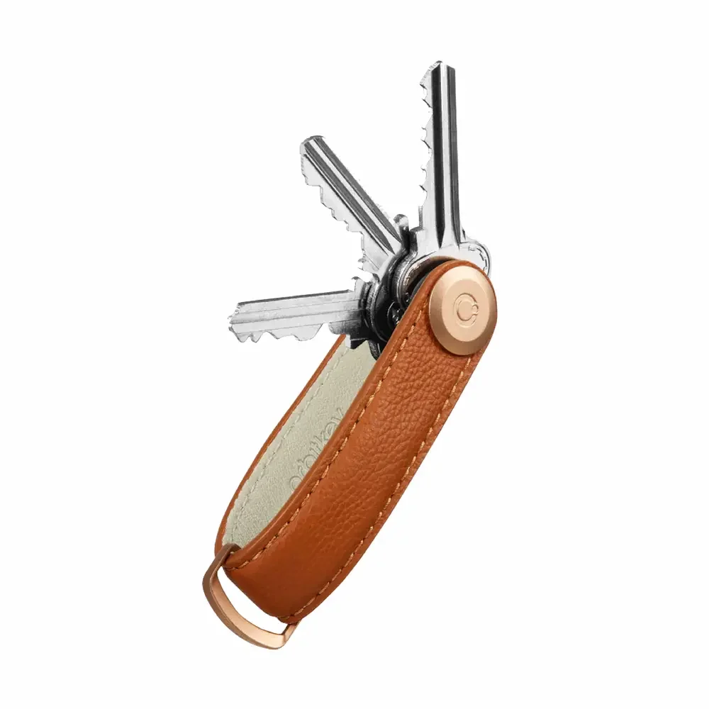 Orbitkey Key Organizer, Pebbled Leather, Amber, with Keys | One Horizon