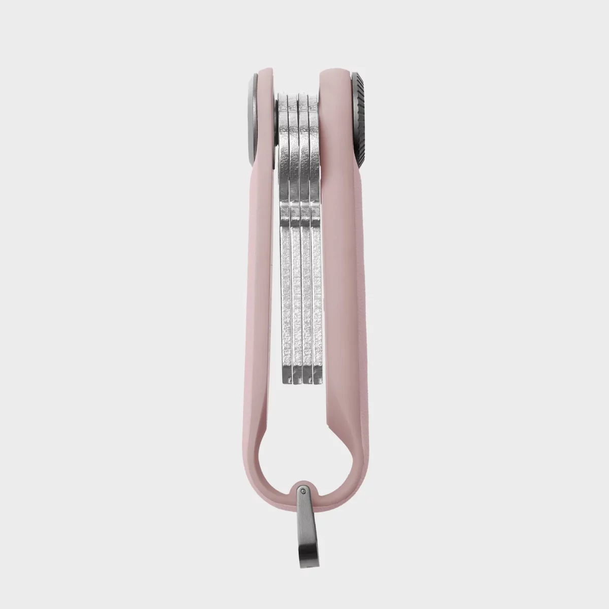Seitenansicht des Orbitkey Key Organiser Tracker in Blush, Schlüssel flach und klirrfrei gestapelt