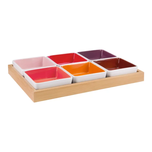 Lot de 7 bols avec plateau en bois - N° 3