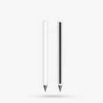 Stilform AEON aluminium pencil in Polar White with graphite tip, front and back view showing the wood inlay