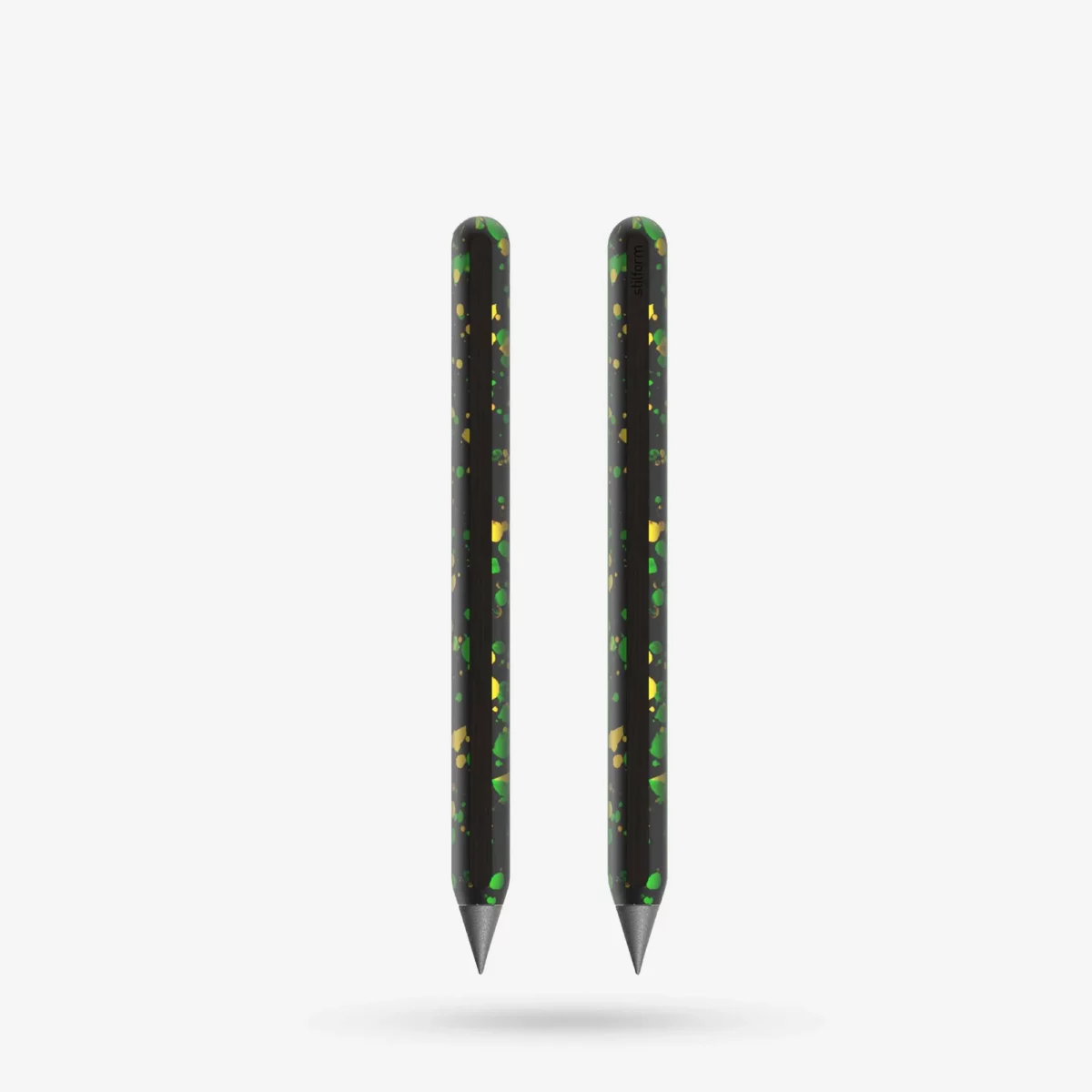 Stilform AEON aluminium pencil Splash with graphite tip, black with green and yellow paint speckles