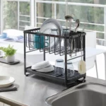 Yamazaki Two-Tier Dish Rack TOWER Black, Detail View 2 | One Horizon