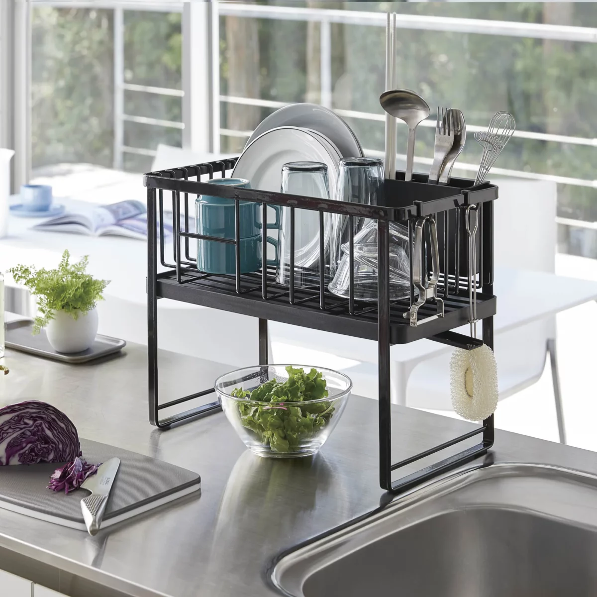 Yamazaki Two-Tier Dish Rack TOWER Black, Detail View 3 | One Horizon