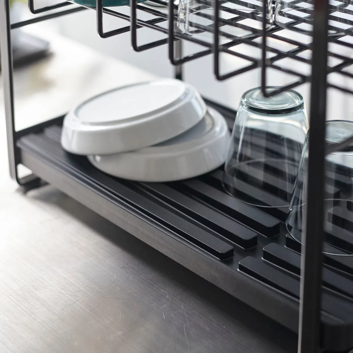 Yamazaki Two-Tier Dish Rack TOWER Black, Detail View 7 | One Horizon