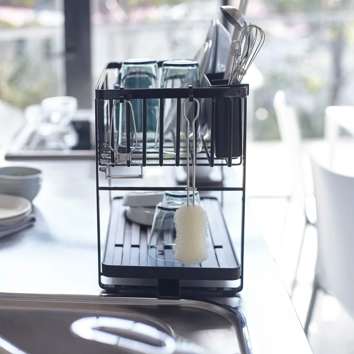 Yamazaki Two-Tier Dish Rack TOWER Black, Detail View 9 | One Horizon