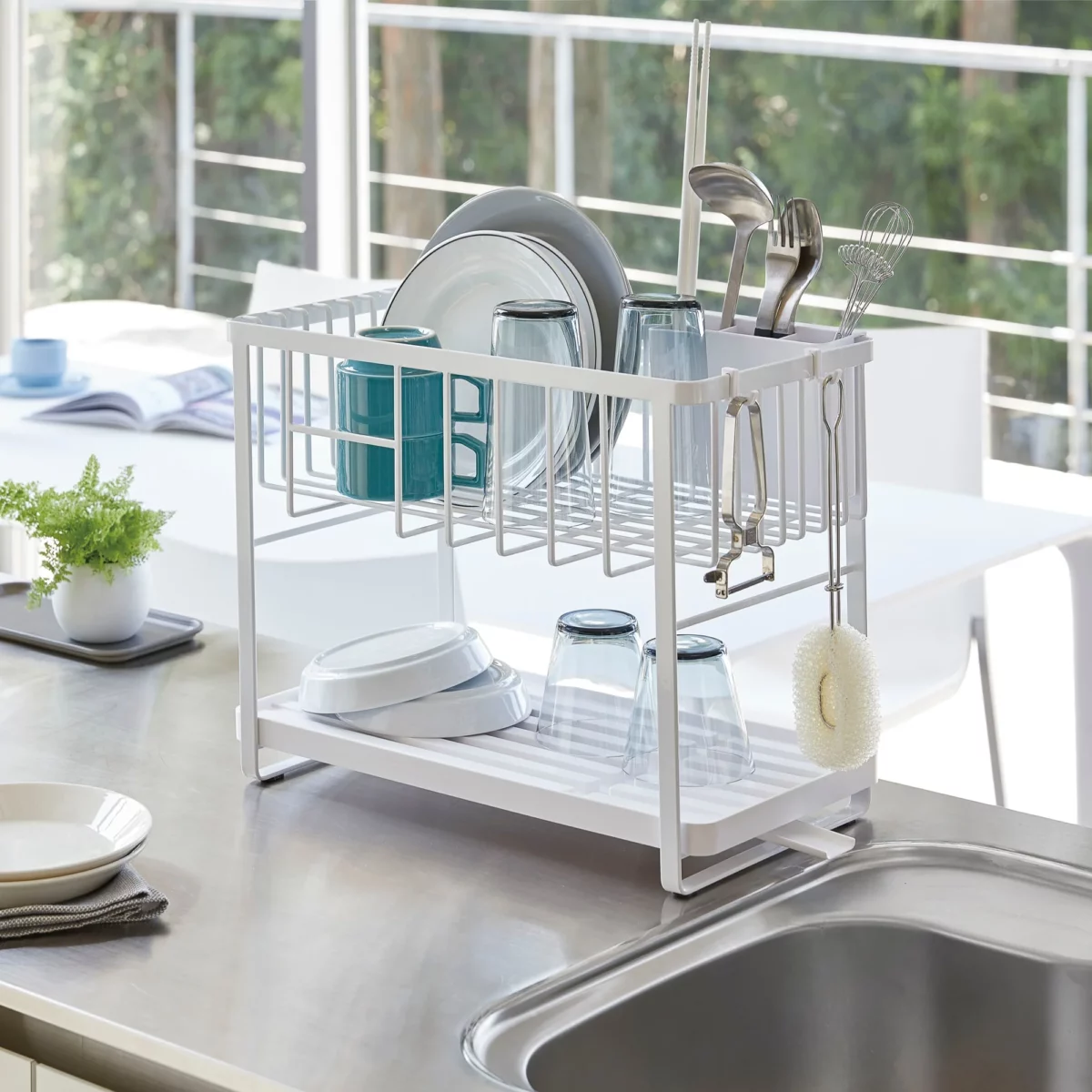Yamazaki TOWER White Two-Tier Dish Rack, Detail View 2 | One Horizon
