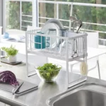 Yamazaki Two-Tier TOWER White Dish Rack, Detail View 3 | One Horizon