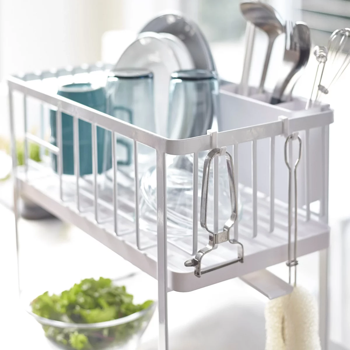 Yamazaki Two-Tier TOWER White Dish Rack, Detail View 5 | One Horizon