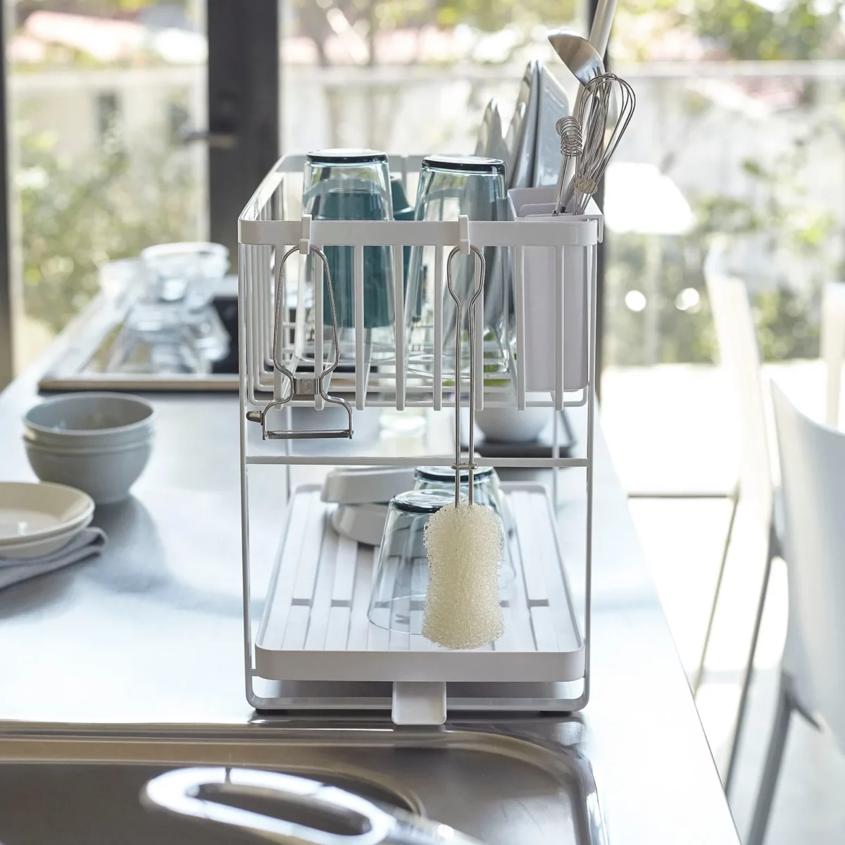 Yamazaki Two-Tier Dish Rack TOWER White, Detail View 9 | One Horizon