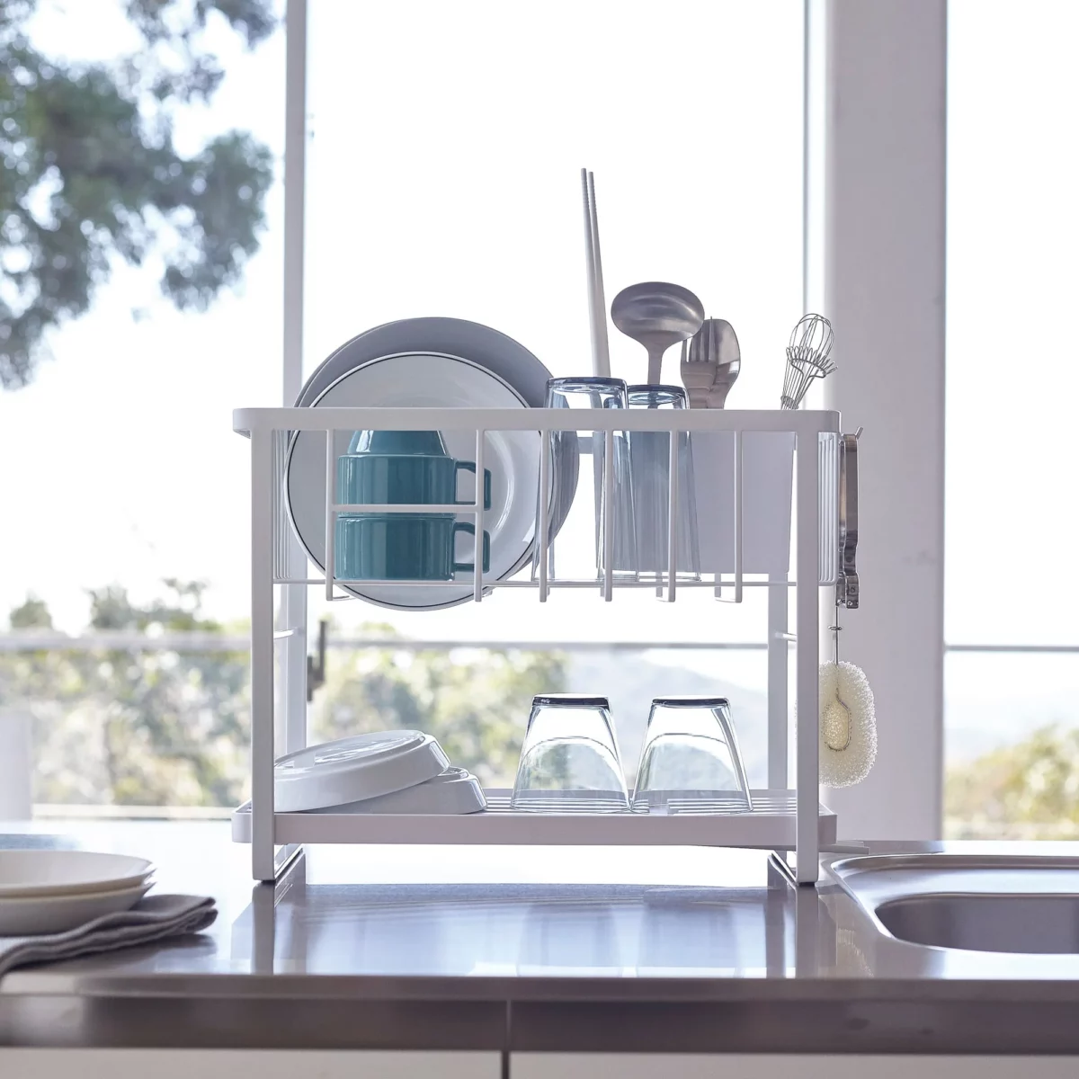 Yamazaki Two-Tier Dish Rack, TOWER White, Detail View 10 | One Horizon