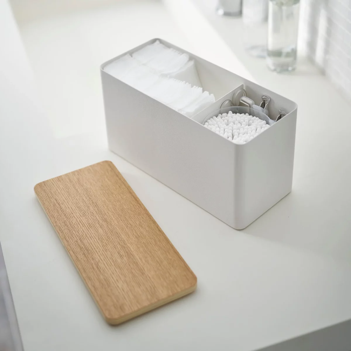Boîte de rangement Yamazaki RIN blanche, vue détaillée 7 | One Horizon