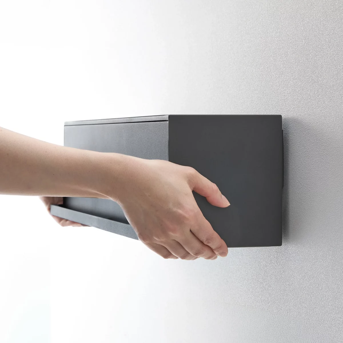 Yamazaki TOWER Black Wall-Mounted Storage Box, Detail View 12 | One Horizon
