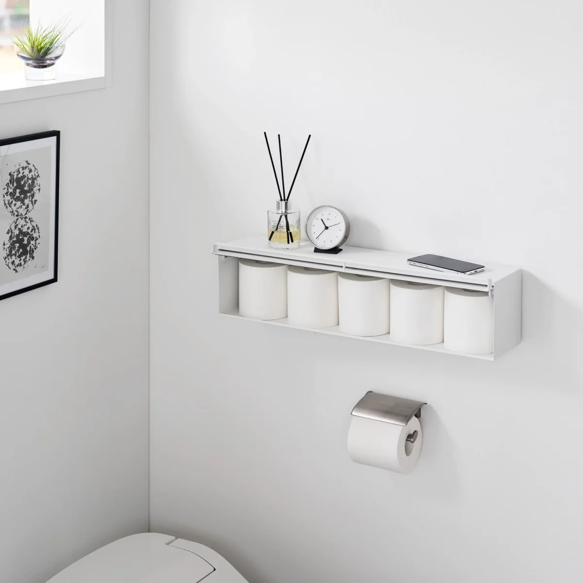 Yamazaki TOWER White Wall-Mounted Storage Box, Detail View 2 | One Horizon