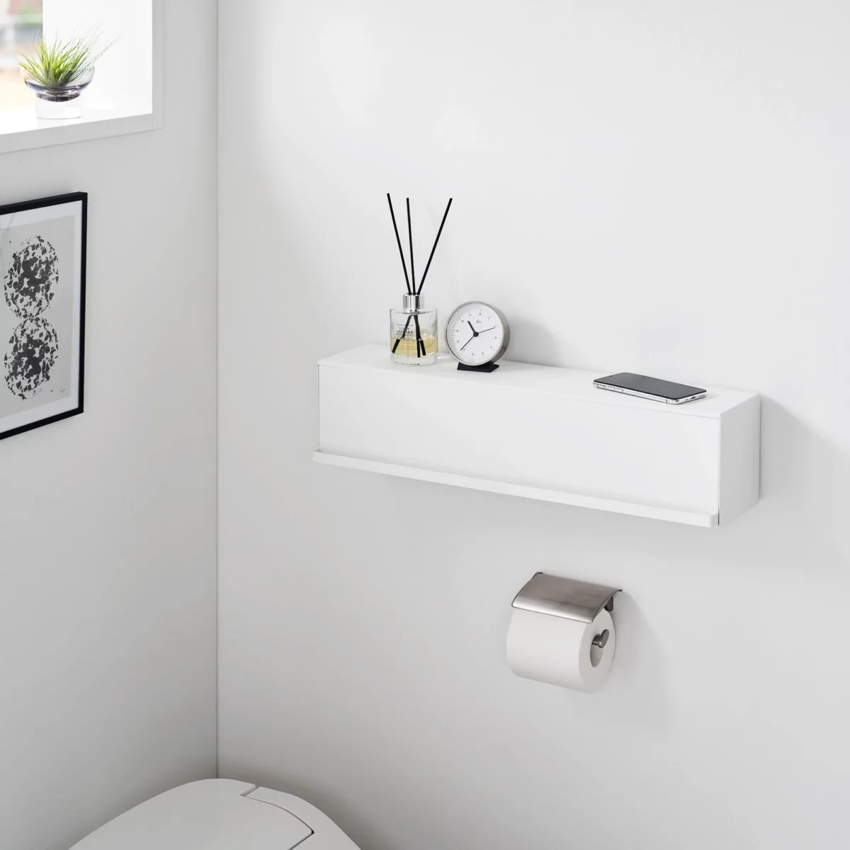 Yamazaki TOWER White Wall-Mounted Storage Box, Detail View 3 | One Horizon