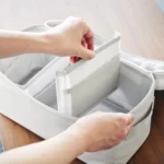 Yamazaki TOWER Storage Bag with Dividers in Gray; you can move one of the dividers