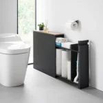 Yamazaki TOWER Pull-Out Shelving Unit with Wooden Shelf, Black, Detail View 2 | One Horizon