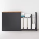 Yamazaki TOWER Pull-Out Shelving Unit with Wooden Shelf, Black, Detail View 4 | One Horizon