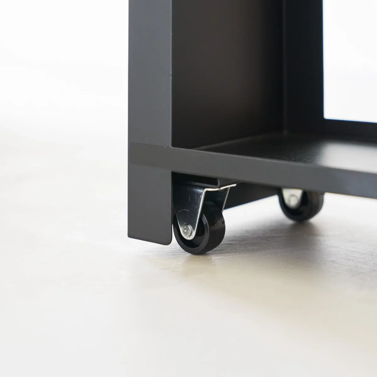 Yamazaki TOWER Pull-Out Shelving Unit with Wooden Shelf, Black, Detail View 7 | One Horizon
